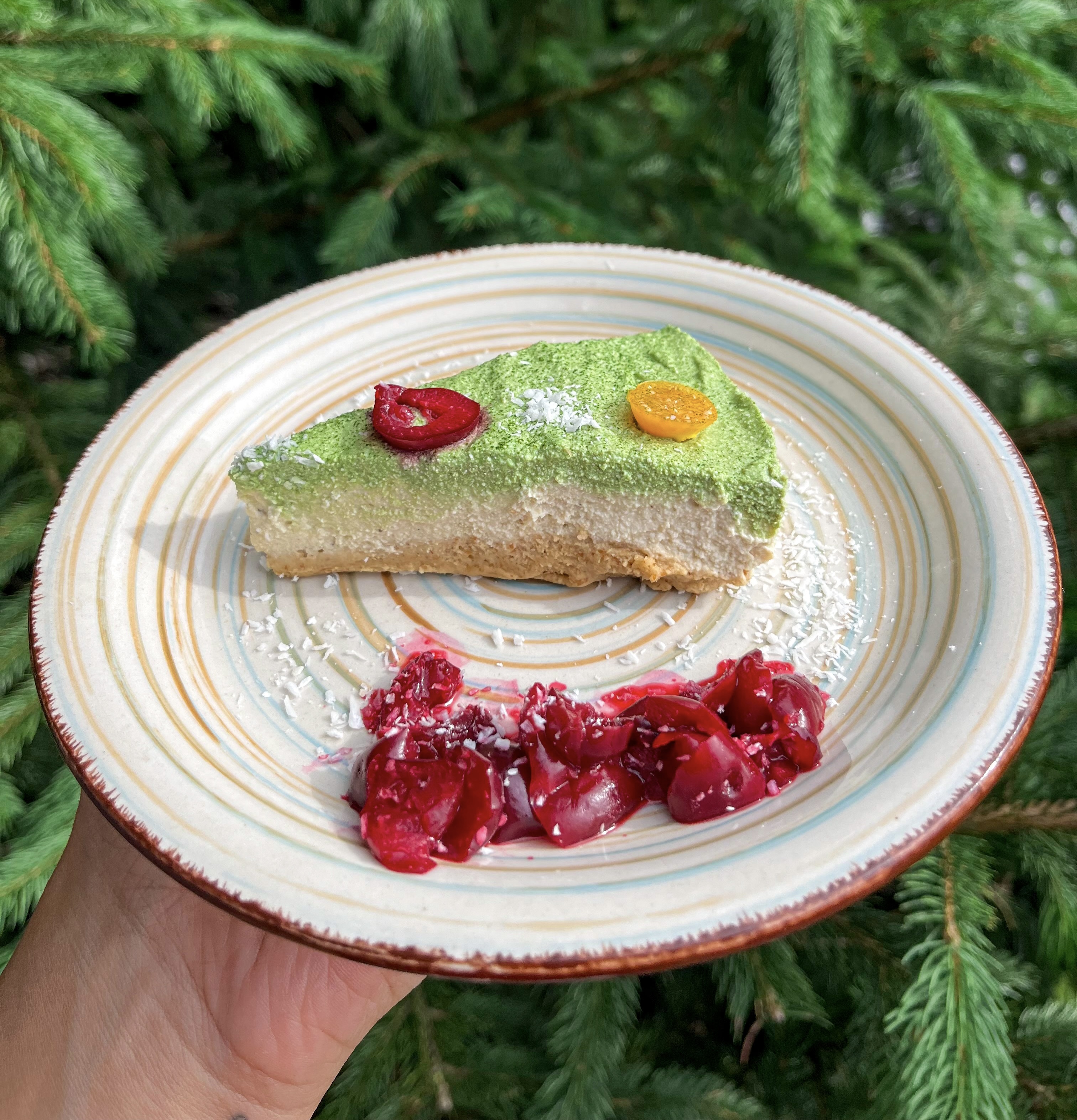 proteinový matcha dort, vegan